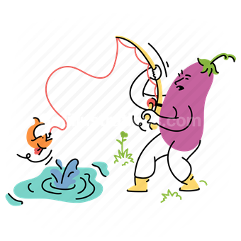 fishing, pole, fish, activity, sport, eggplant